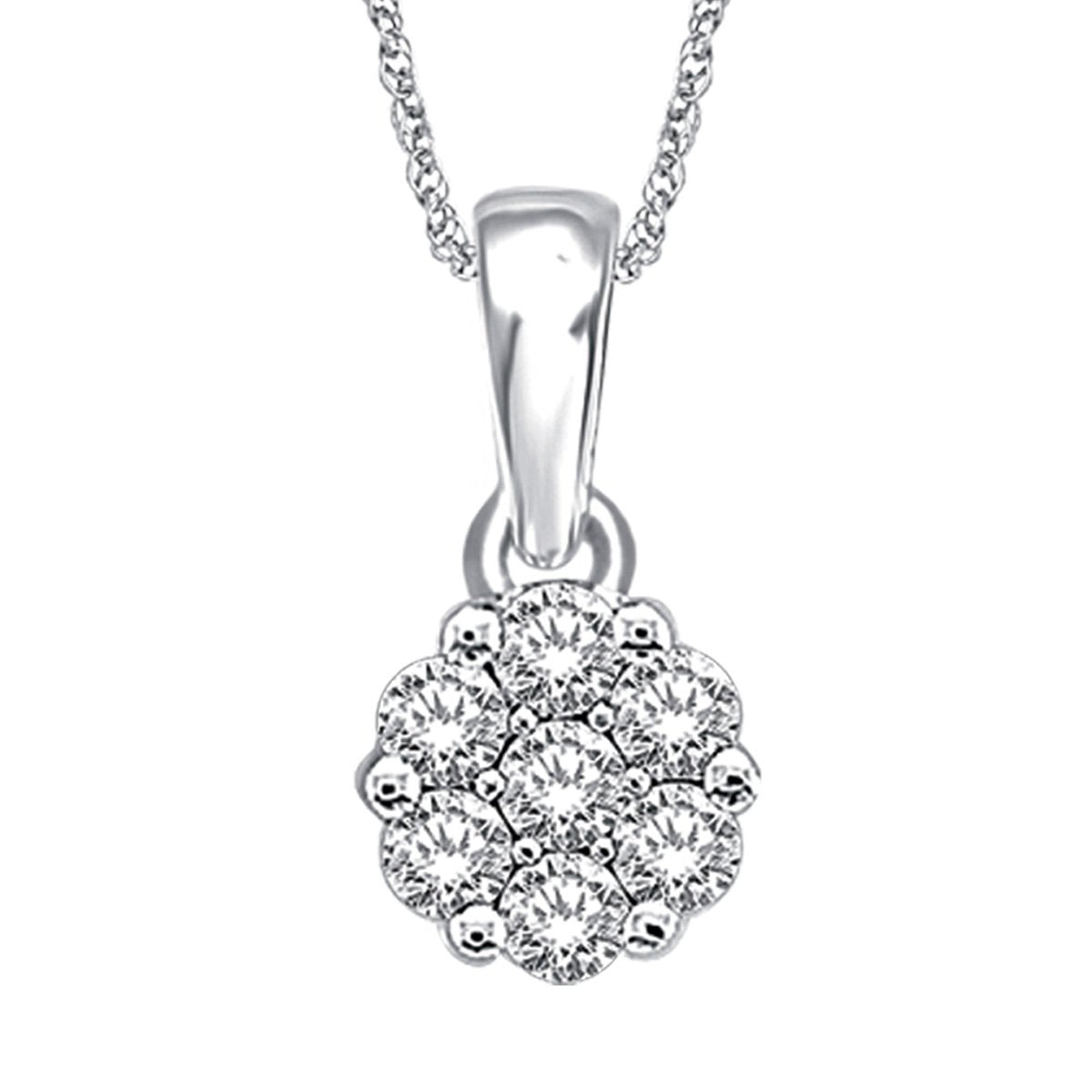 diamond flower pendant round cut 14kt gold with chain