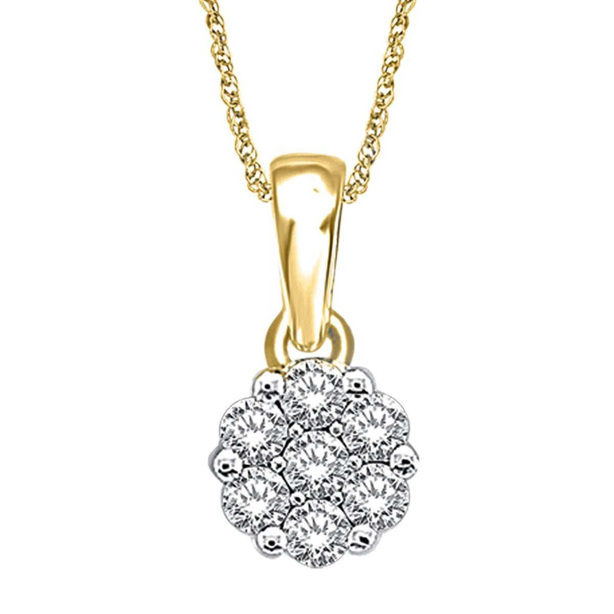 diamond flower pendant round cut 14kt gold with chain
