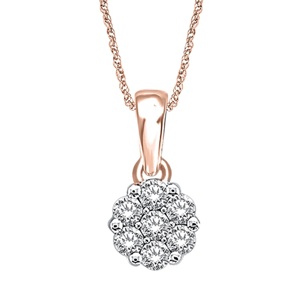 diamond flower pendant round cut 14kt gold with chain