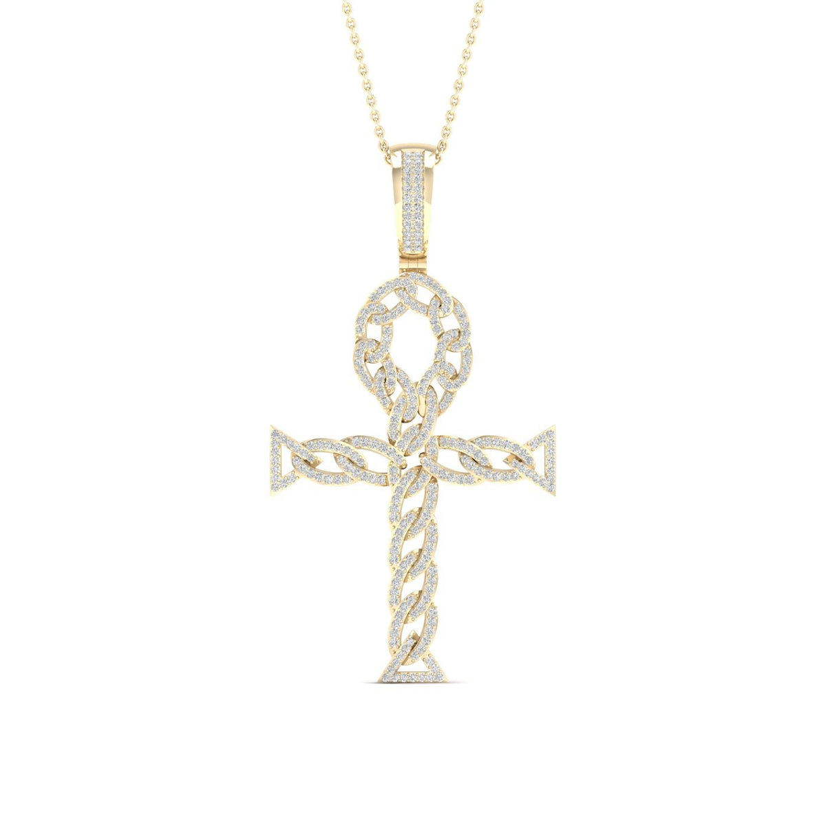 diamond ankh pendant round cut 0.70 carats 10kt yellow gold