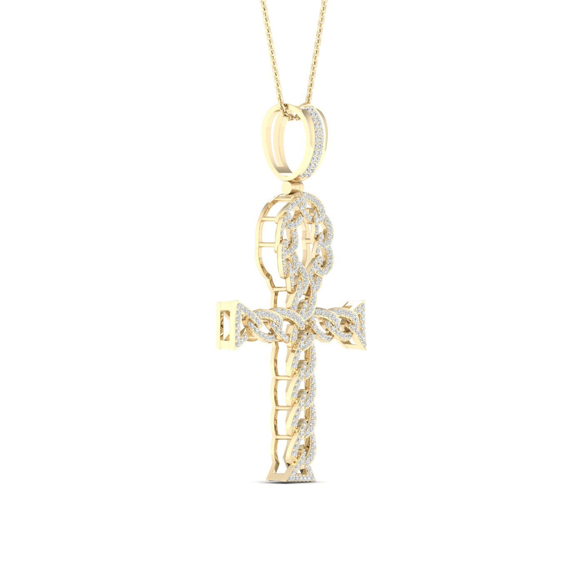 diamond ankh pendant round cut 0.70 carats 10kt yellow gold