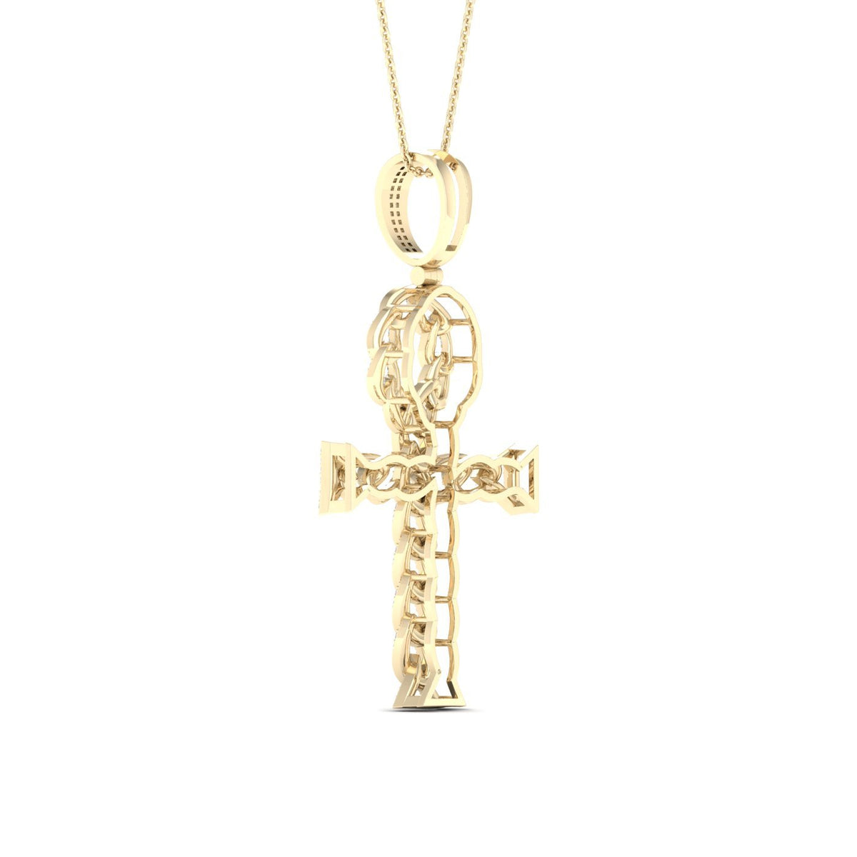 diamond ankh pendant round cut 0.70 carats 10kt yellow gold