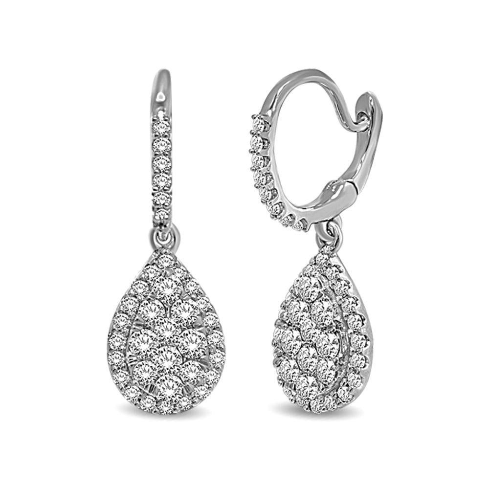 diamond dangling earrings 0.75 carats 14kt white gold