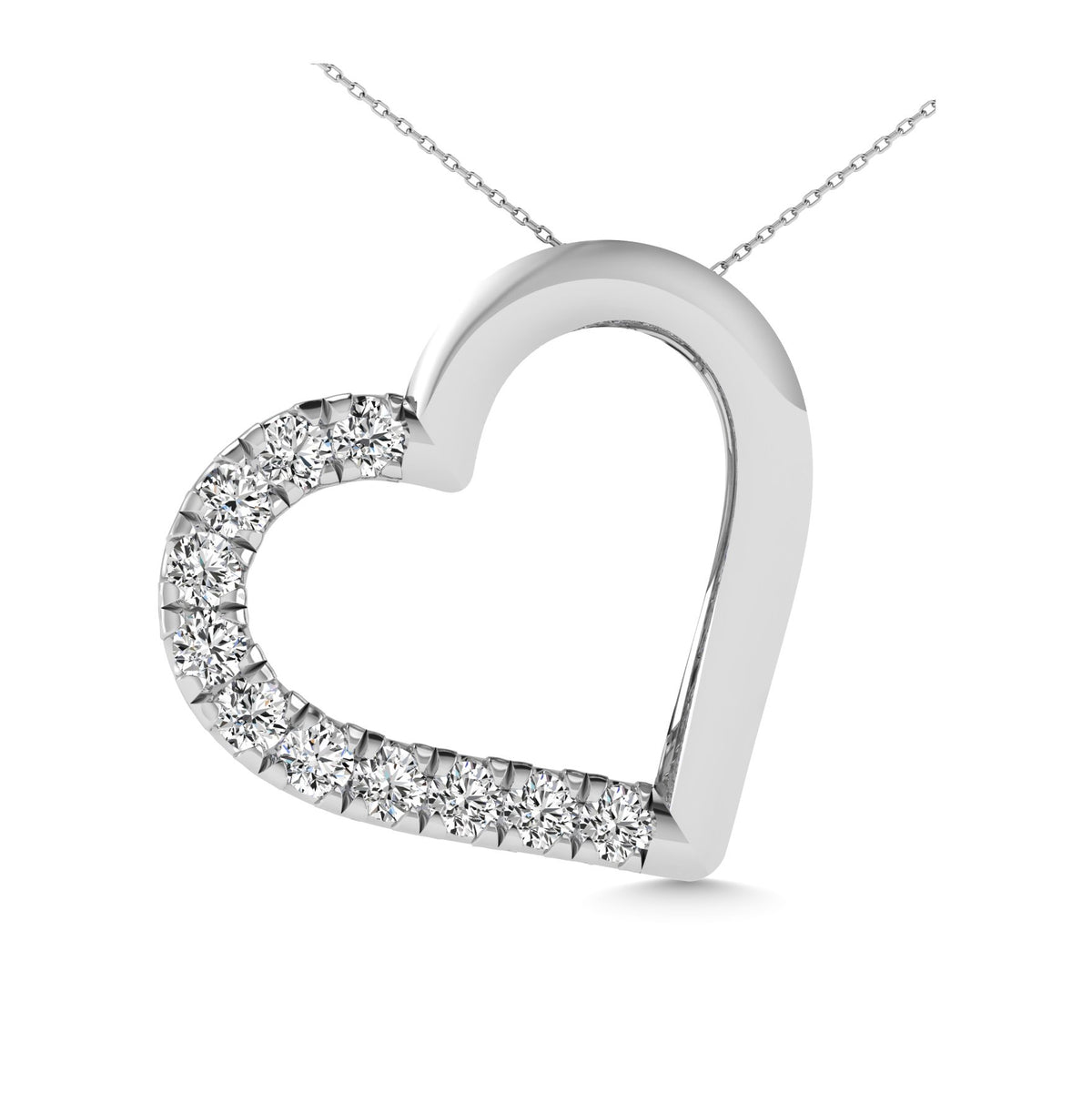 diamond heart pendant round cut 0.10 carats 10kt gold with chain