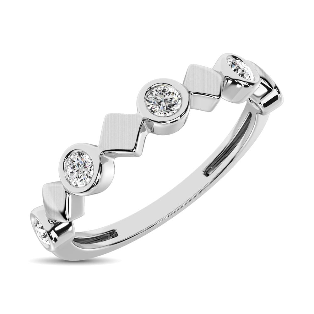 diamond bezel set stackable band round cut 0.16 carats 14kt gold