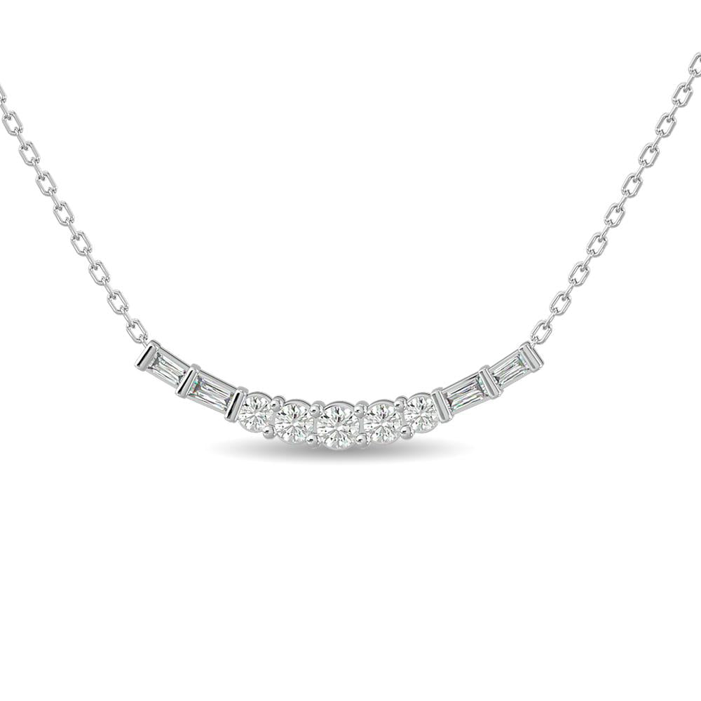 diamond flower pendant round and baguette cut 0.50 carats 14kt gold with chain