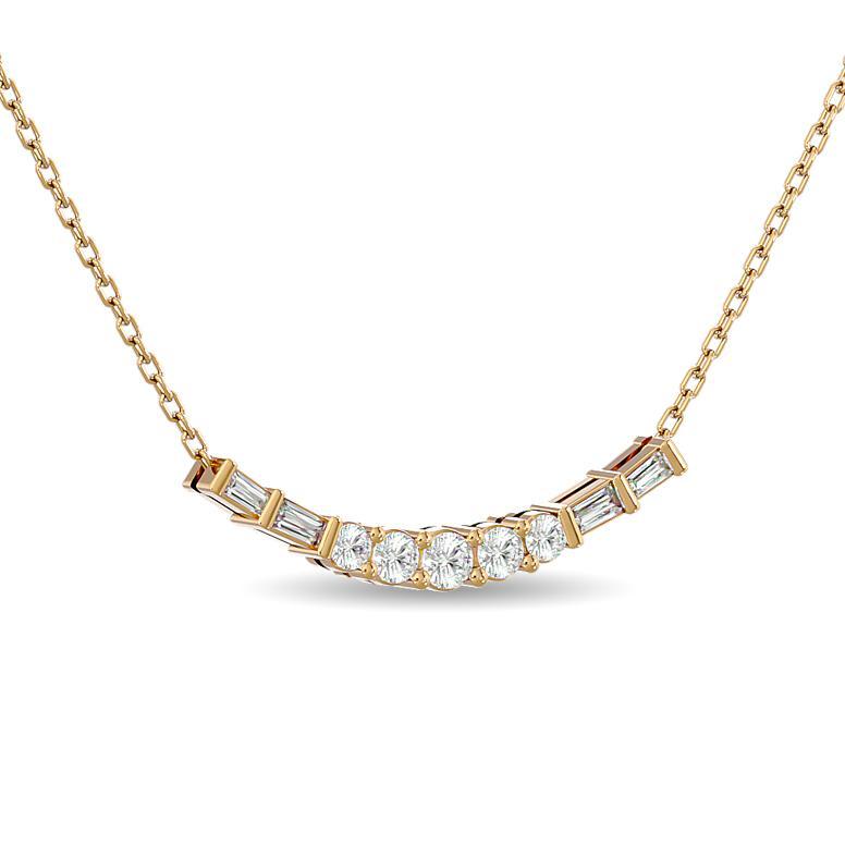 diamond flower pendant round and baguette cut 0.50 carats 14kt gold with chain