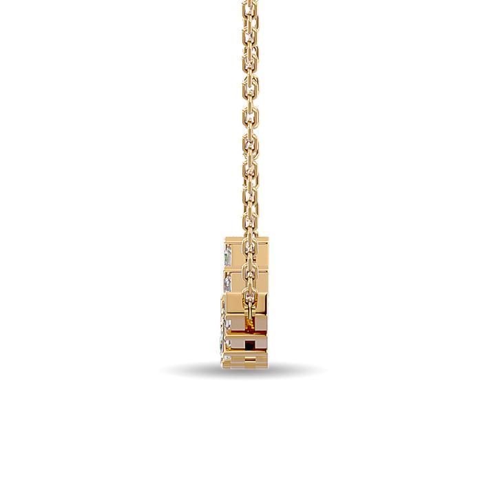 diamond flower pendant round and baguette cut 0.50 carats 14kt gold with chain