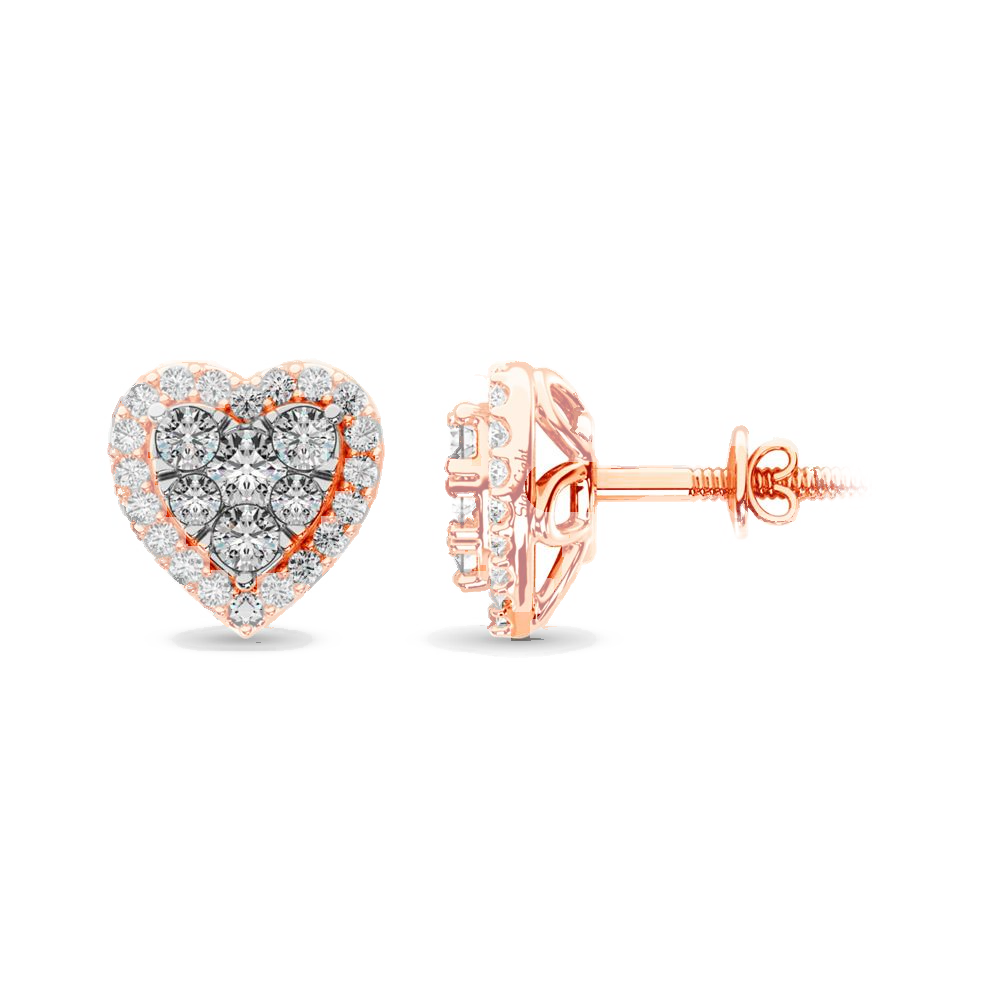 diamond stud earrings heart cut 0.75 carats 14kt gold