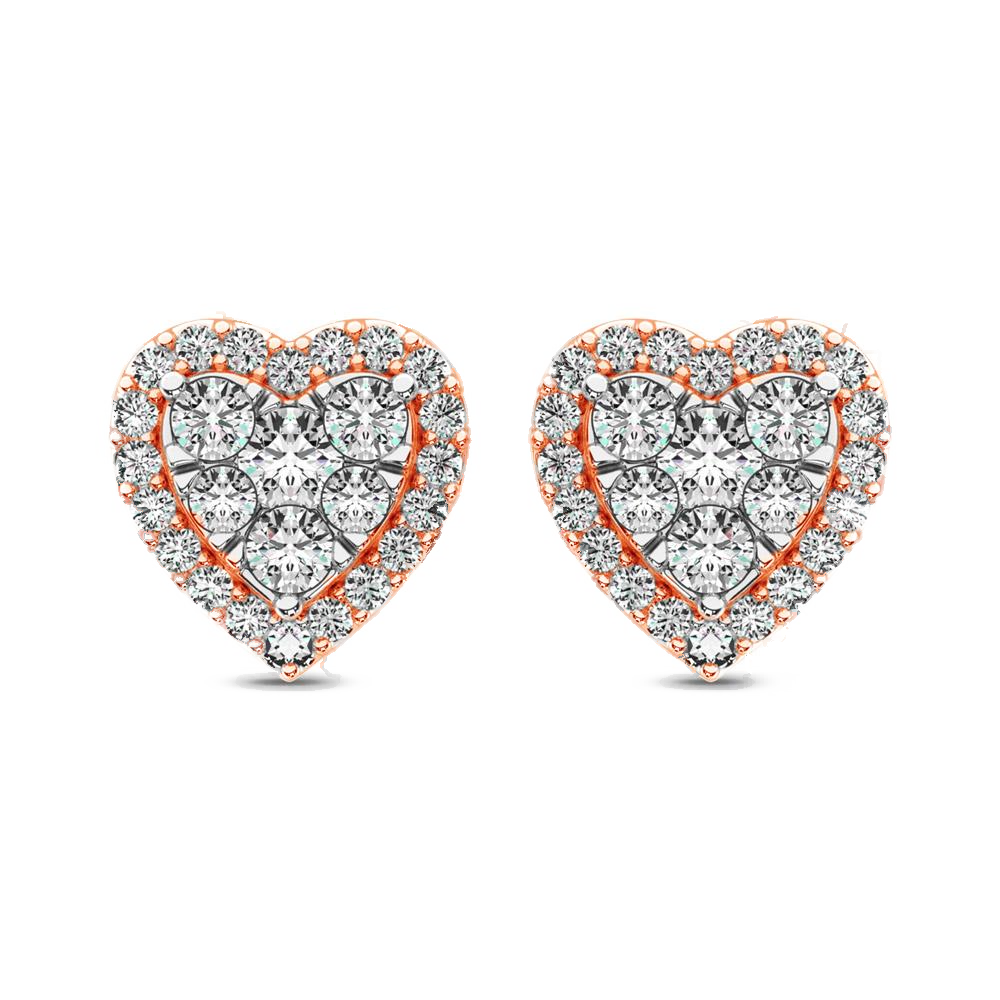 diamond stud earrings heart cut 0.75 carats 14kt gold