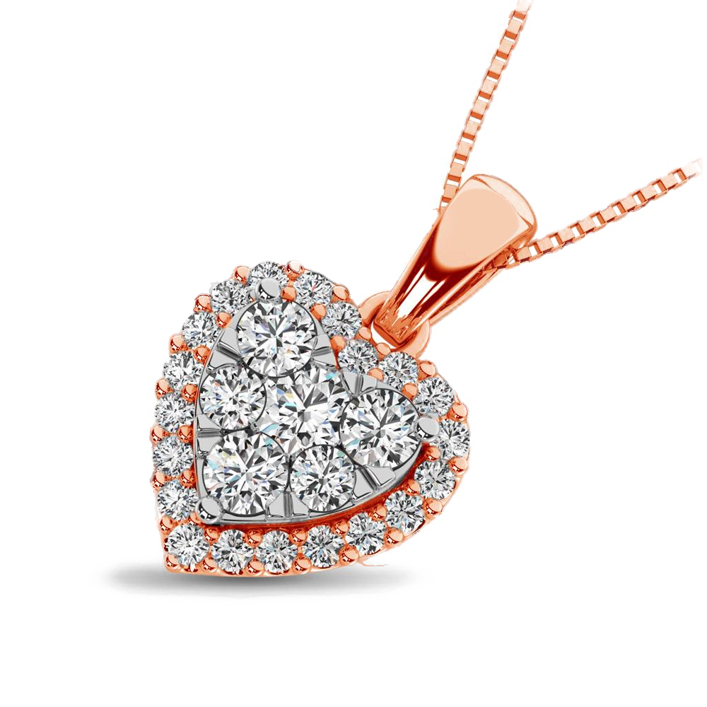 diamond pendant heart cut 0.67 carats 14kt gold with chain