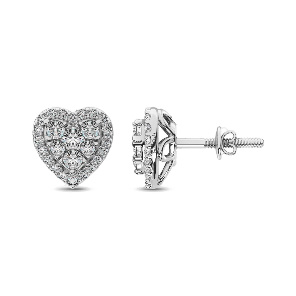 diamond stud earrings heart cut 0.75 carats 14kt gold