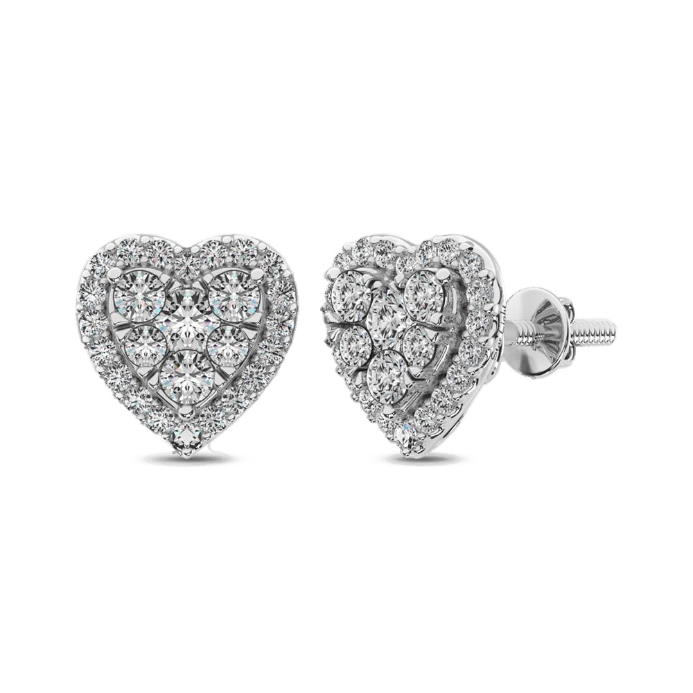 diamond stud earrings heart cut 0.75 carats 14kt gold