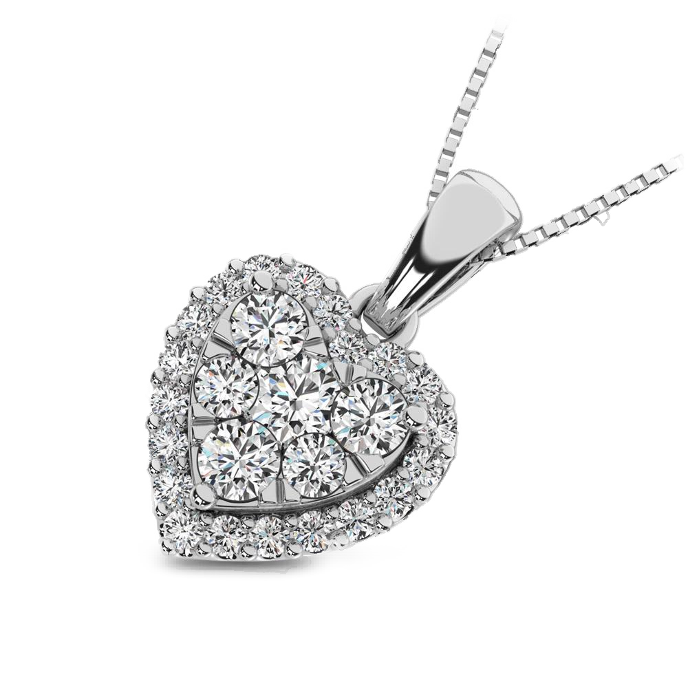 diamond pendant heart cut 0.67 carats 14kt gold with chain