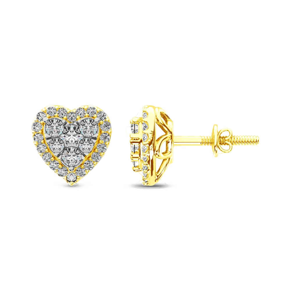 diamond stud earrings heart cut 0.75 carats 14kt gold