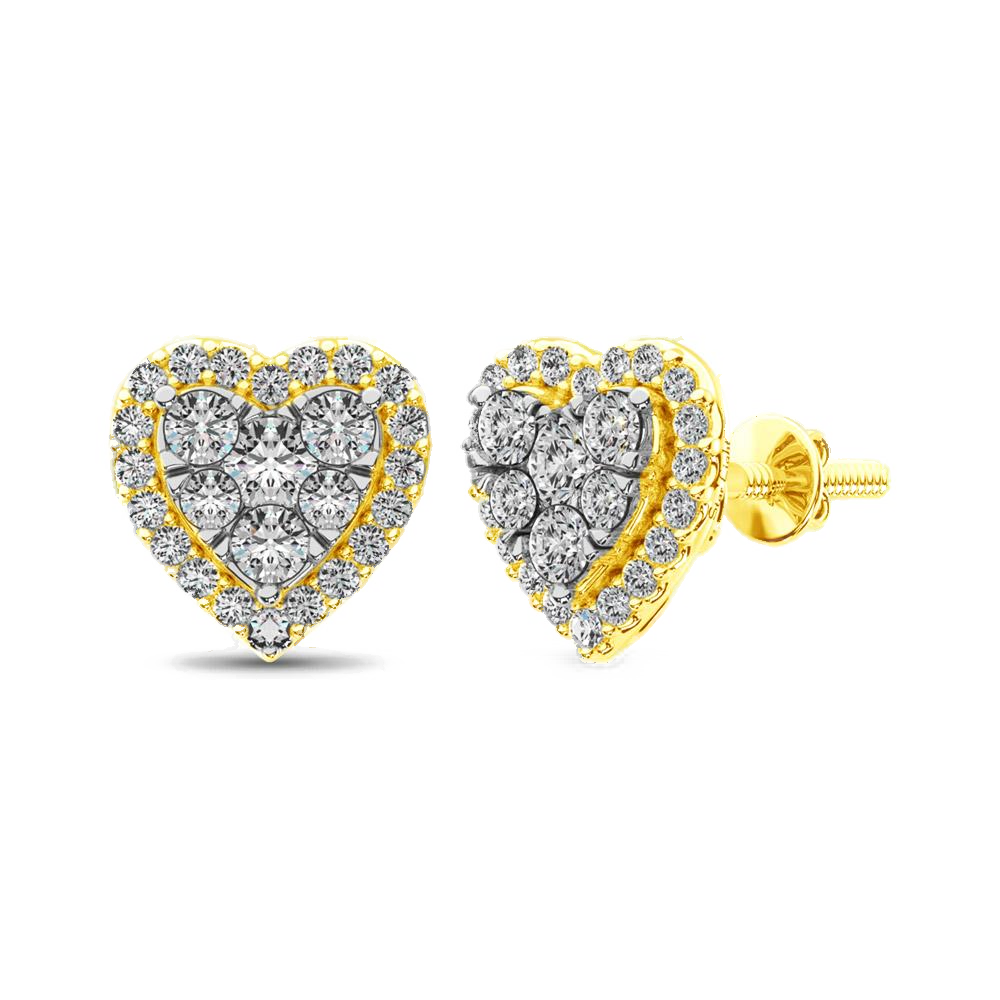 diamond stud earrings heart cut 0.75 carats 14kt gold