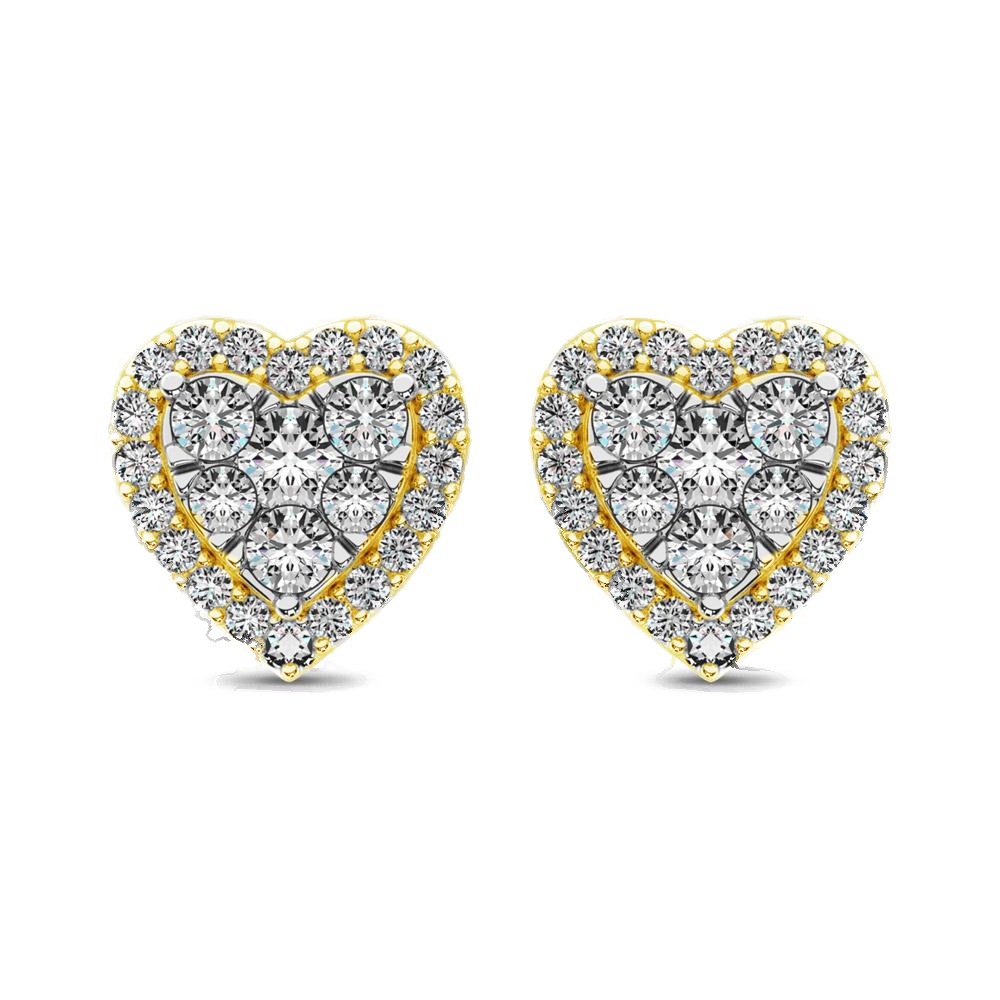 diamond stud earrings heart cut 0.75 carats 14kt gold