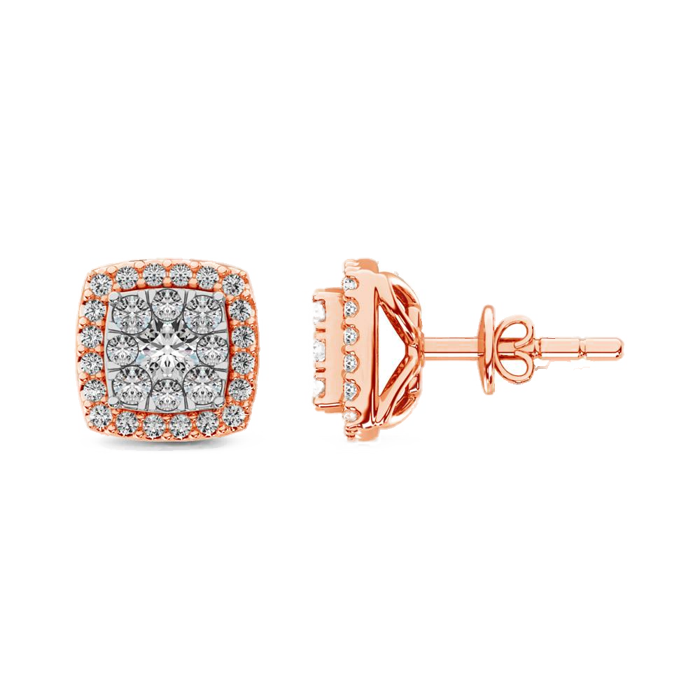 diamond stud earrings cushion cut 0.75 carats 14kt gold