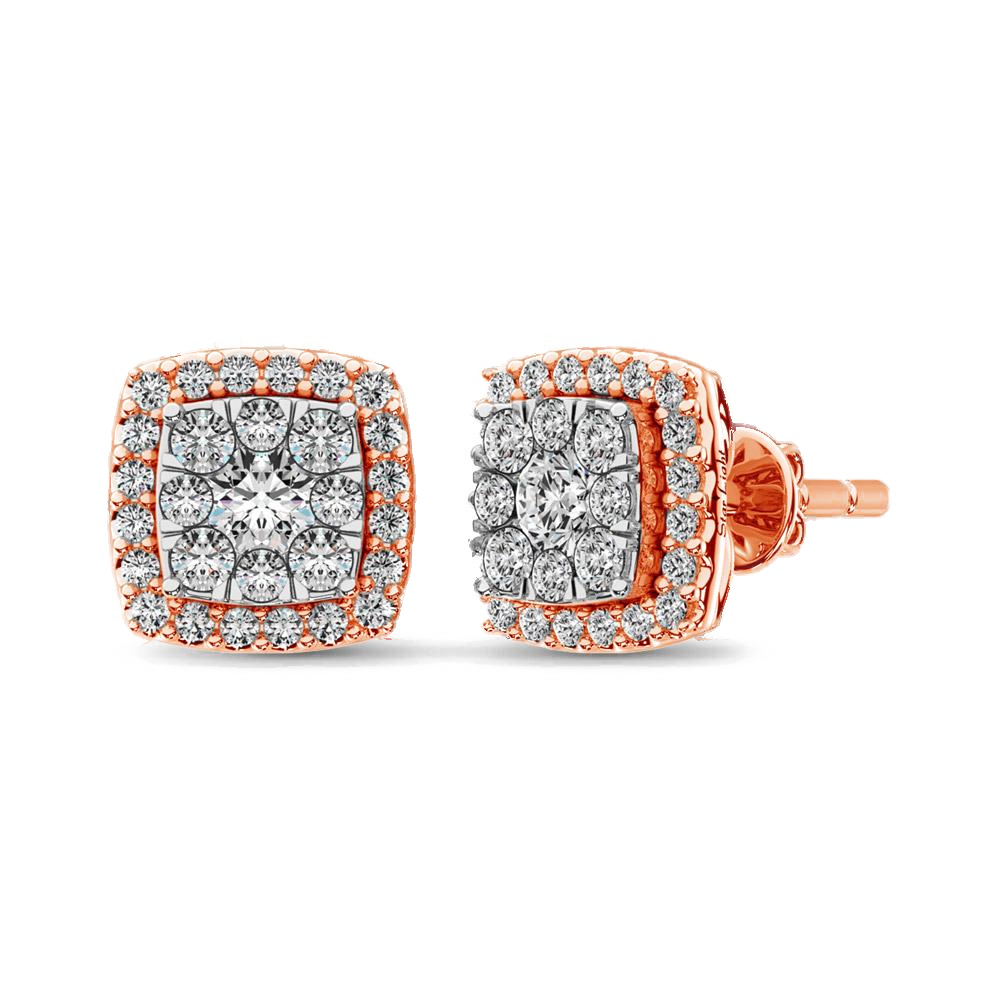 diamond stud earrings cushion cut 0.75 carats 14kt gold