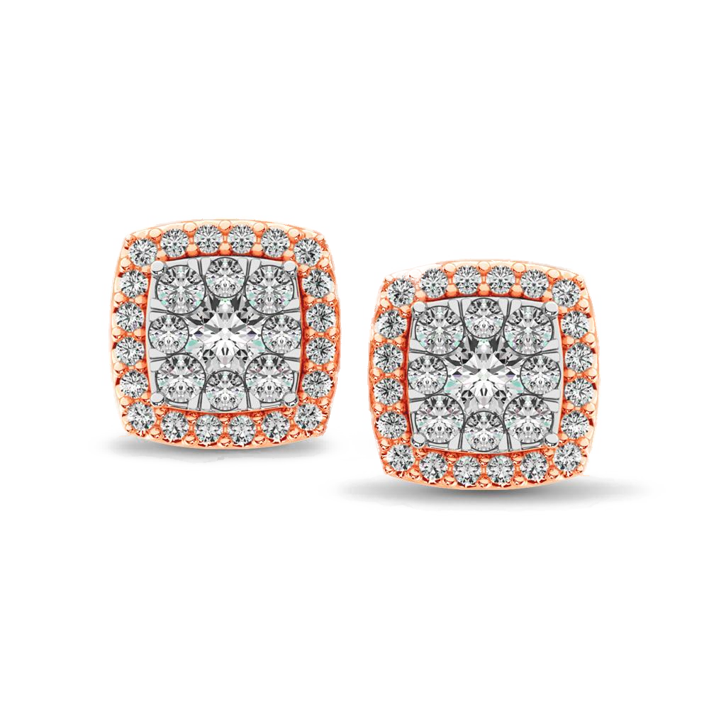 diamond stud earrings cushion cut 0.75 carats 14kt gold