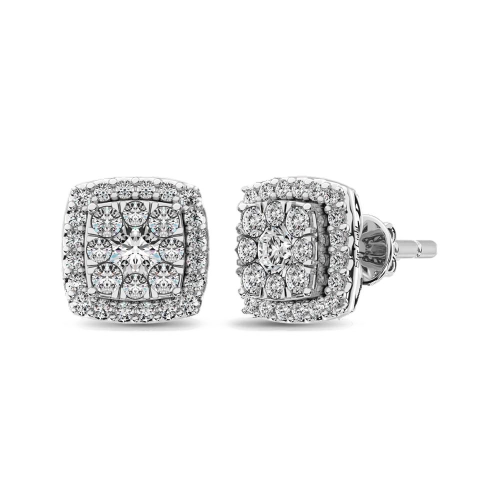 diamond stud earrings cushion cut 0.75 carats 14kt gold