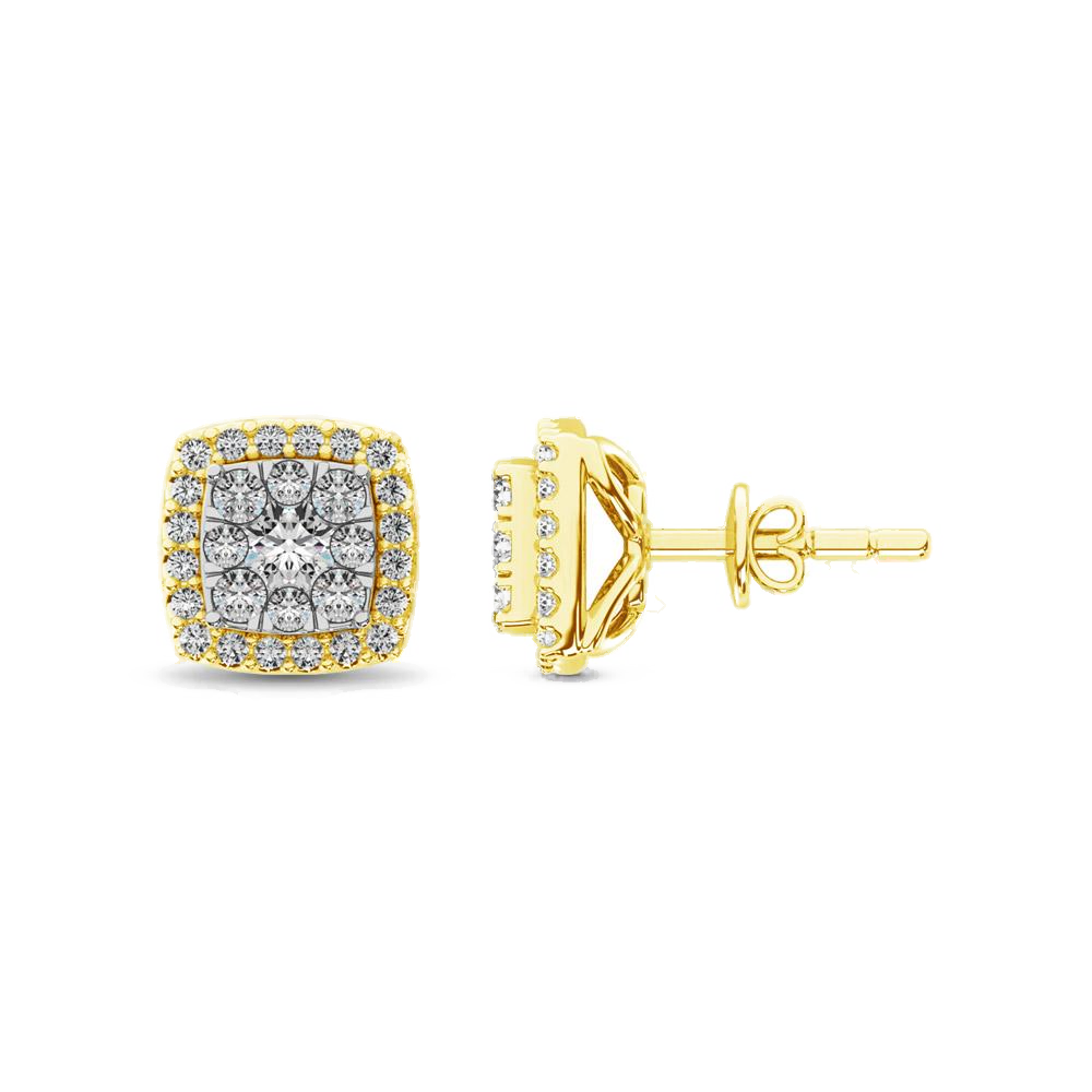 diamond stud earrings cushion cut 0.75 carats 14kt gold