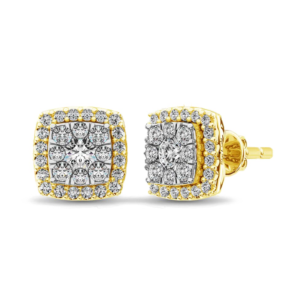 diamond stud earrings cushion cut 0.75 carats 14kt gold