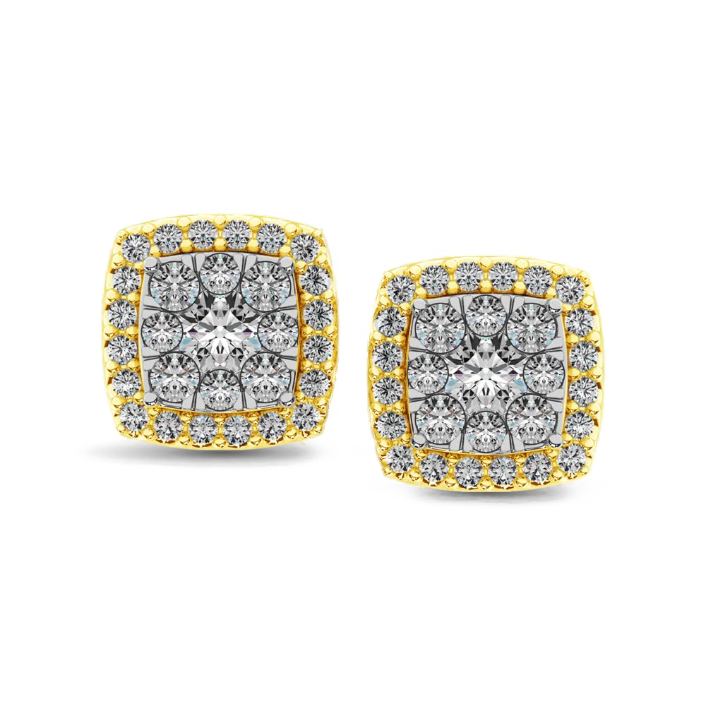 diamond stud earrings cushion cut 0.75 carats 14kt gold