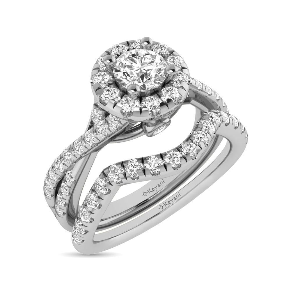 diamond twist shank single halo bridal ring 1.00 carat 14kt gold