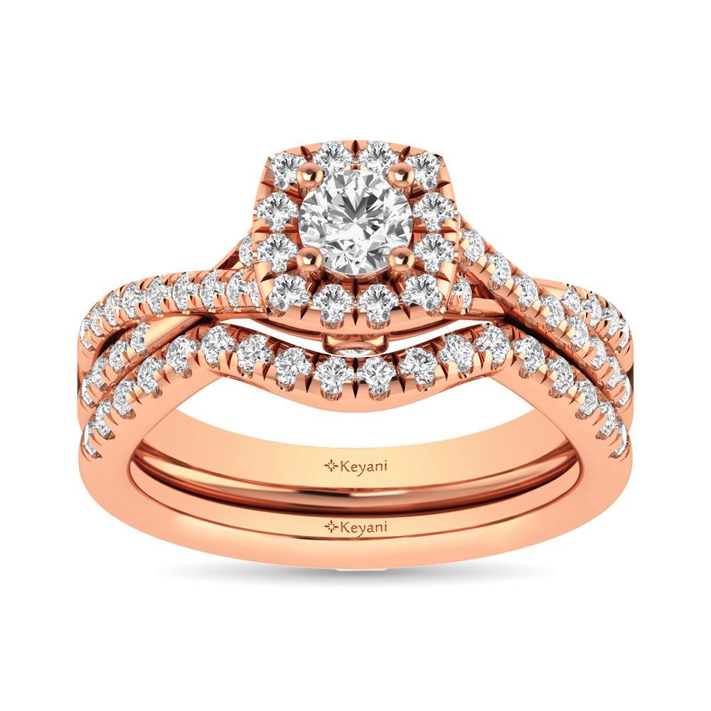 diamond twist shank single halo bridal ring 1.00 carat 14kt gold
