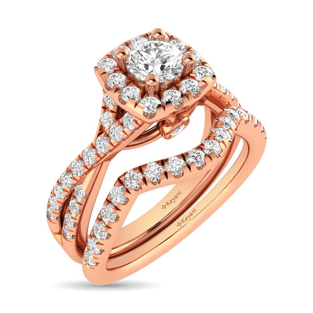 diamond twist shank single halo bridal ring 1.00 carat 14kt gold