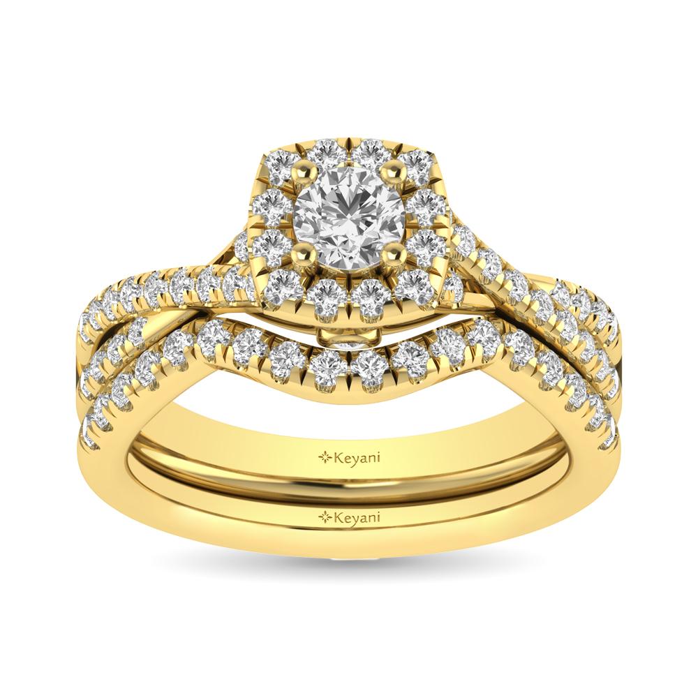 diamond twist shank single halo bridal ring 1.00 carat 14kt gold