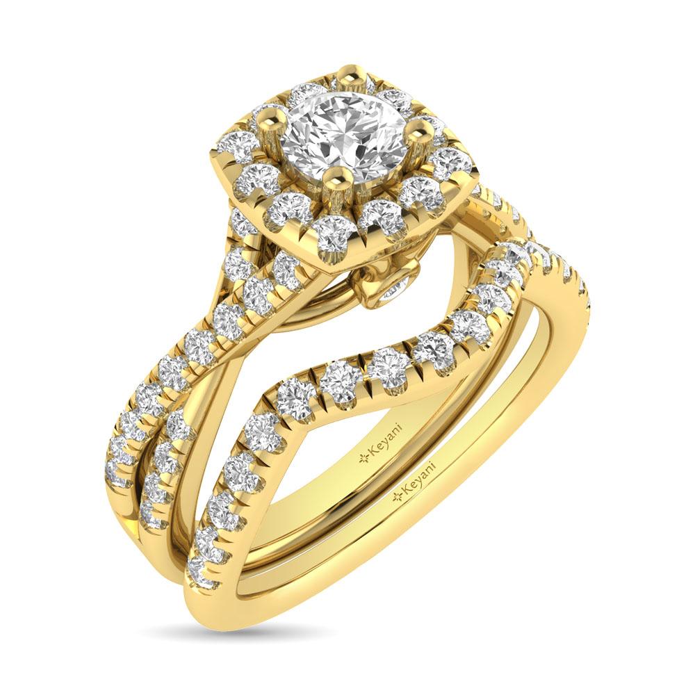 diamond twist shank single halo bridal ring 1.00 carat 14kt gold