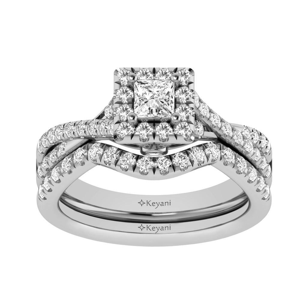 diamond twist shank single halo bridal ring 1.00 carat 14kt gold