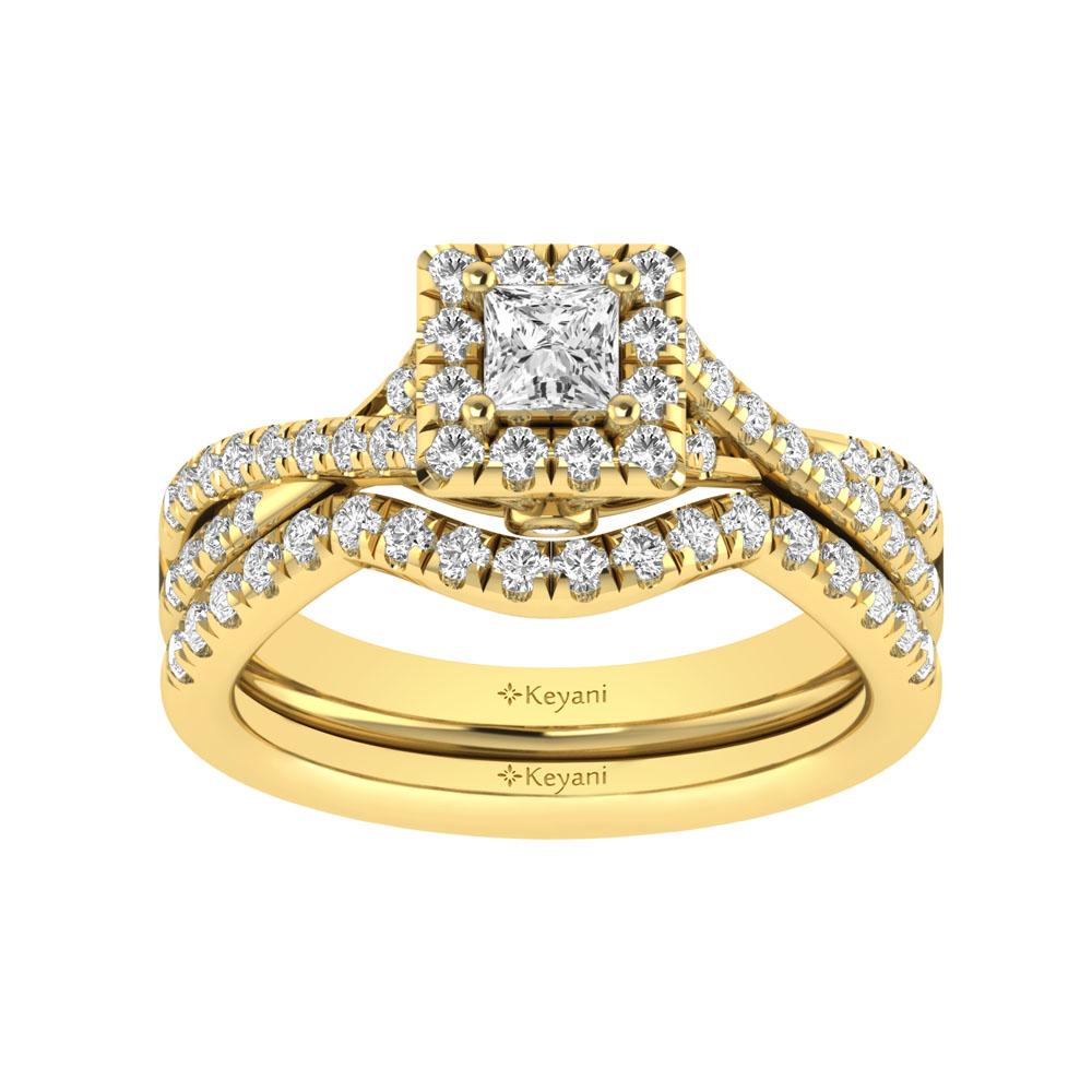 diamond twist shank single halo bridal ring 1.00 carat 14kt gold
