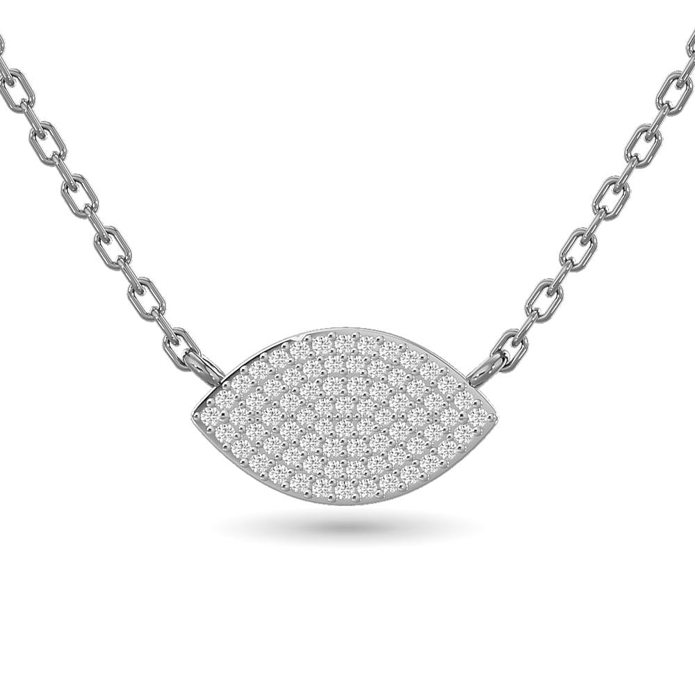 diamond eye shape pendant round cut 0.20 carats 10kt white gold with chain