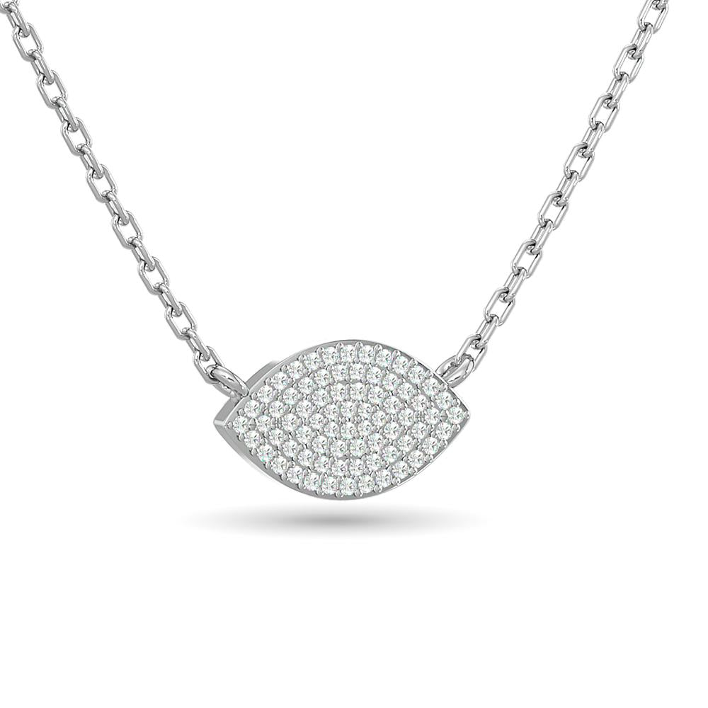diamond eye shape pendant round cut 0.20 carats 10kt white gold with chain