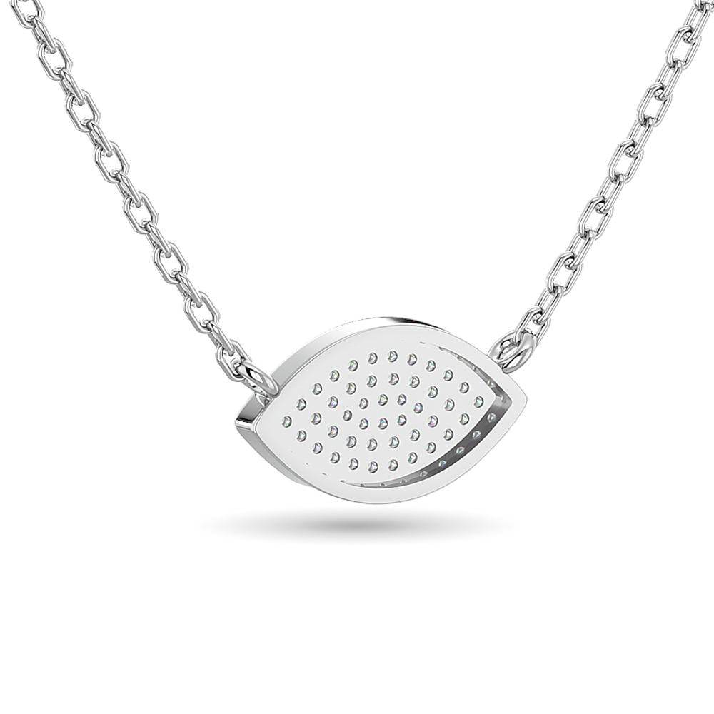 diamond eye shape pendant round cut 0.20 carats 10kt white gold with chain