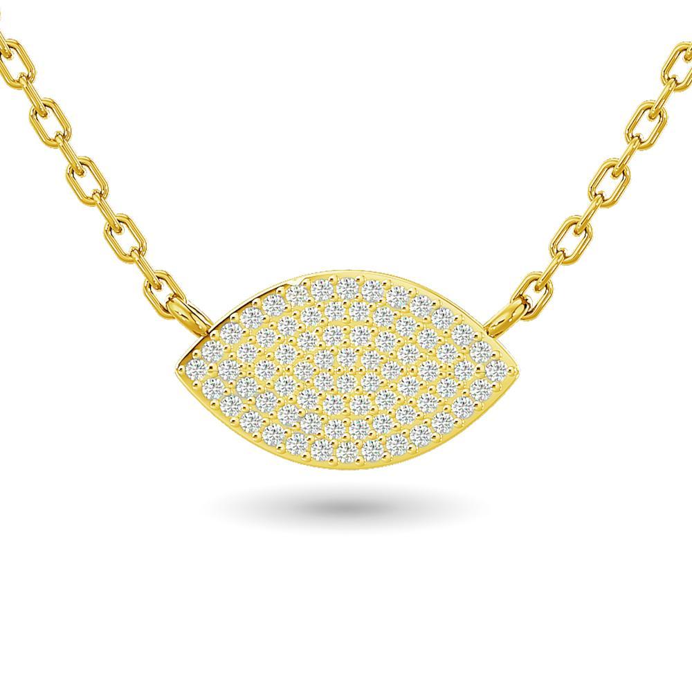 diamond eye shape pendant round cut 0.20 carats 10kt white gold with chain