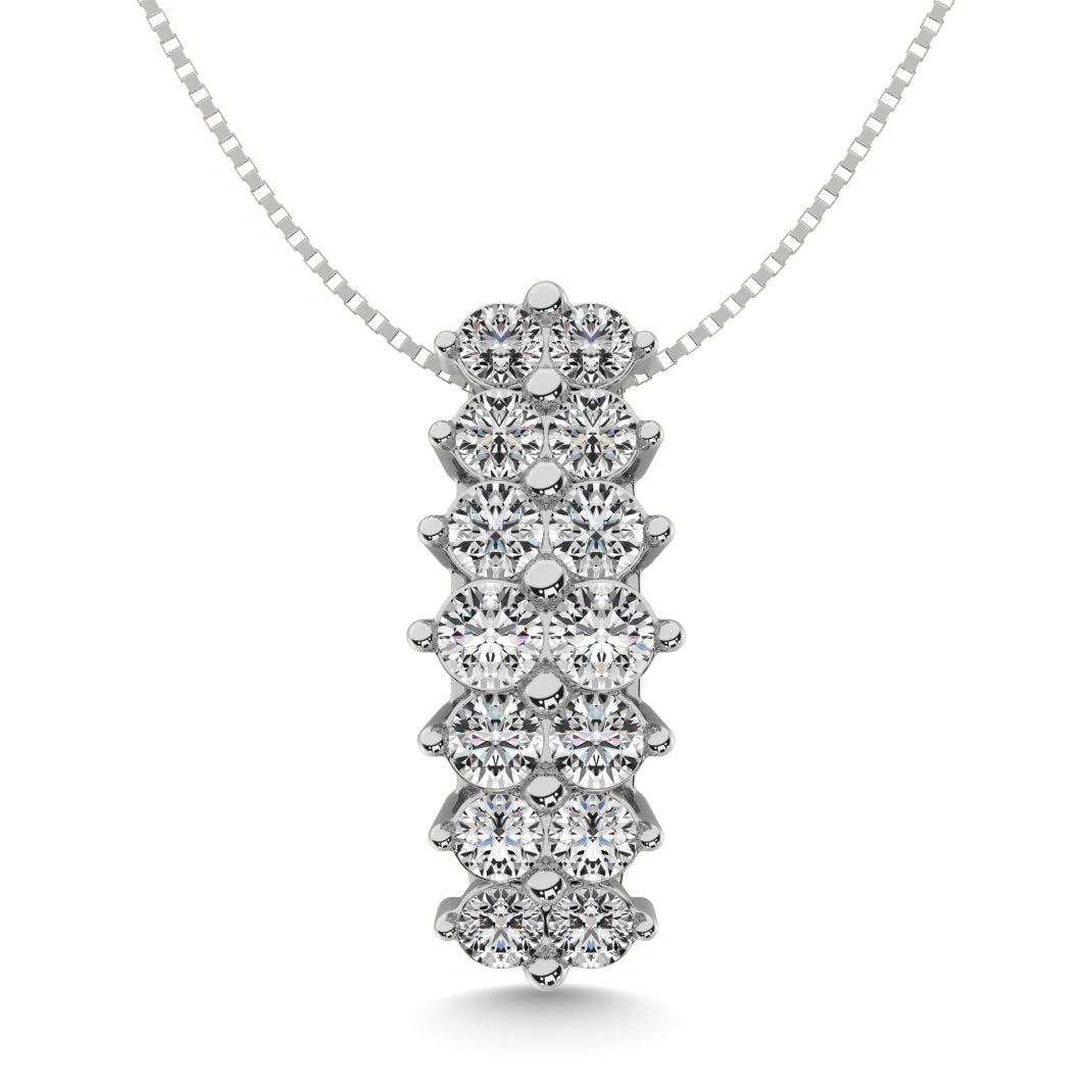 diamond stacked pendant round cut 0.75 carats 14kt white gold with chain