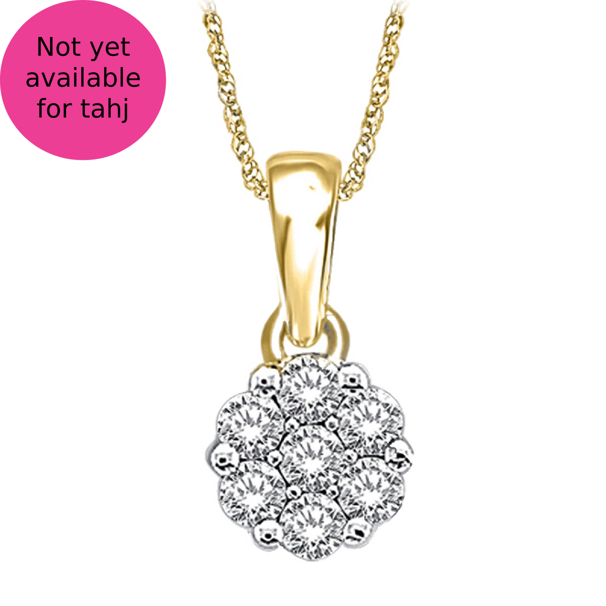 diamond flower pendant round cut 14kt gold with chain